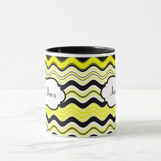 Geel, zwart, witte strepen, gepersonaliseerde micr mok (Midden)