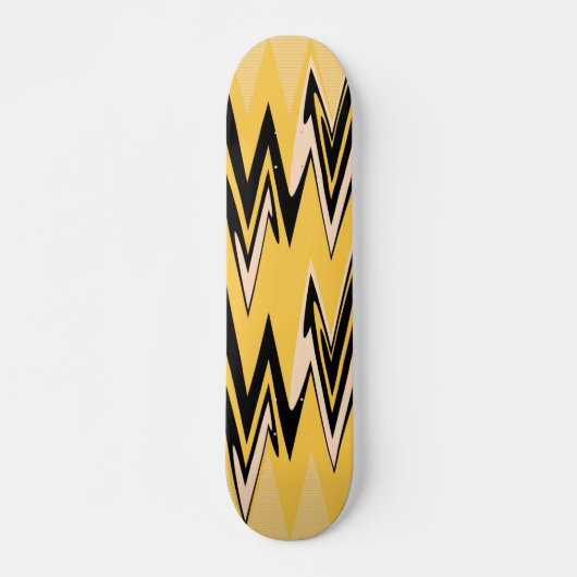 Geel, zwart Zigzap Abstract Kunstdeco Skateboard (Voorkant)