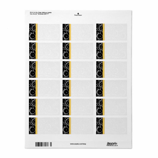 Geel & Zwart Zonnebloem Damask Stippen Verzending Etiket (Full Sheet)