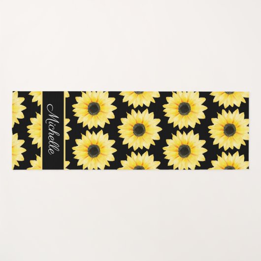 Geel Zwart Zonnebloem Waterverf Patroon Aangepast Yogamat (Voorkant (horizontaal))