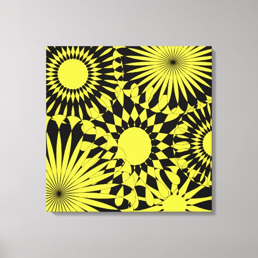 Geel Zwart Zonneschijn Bloemen Retro Canvas Print (Voorkant)