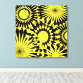 Geel Zwart Zonneschijn Bloemen Retro Canvas Print (Insitu (Houten vloer))
