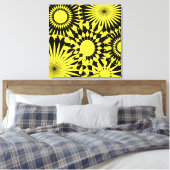 Geel Zwart Zonneschijn Bloemen Retro Canvas Print (Insitu (Slaapkamer))