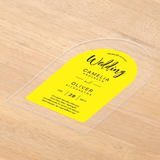 Geel Zwarte Boog Acryl Trouw Uitnodigingen Modern (Laagn)