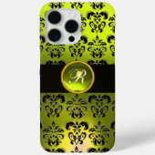 GEEL ZWARTE DAMASK GEM STONE MONOGRAM Case-Mate iPhone CASE (Achterkant)