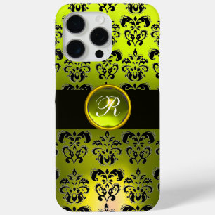 GEEL ZWARTE DAMASK GEM STONE MONOGRAM iPhone 15 PRO MAX HOESJE
