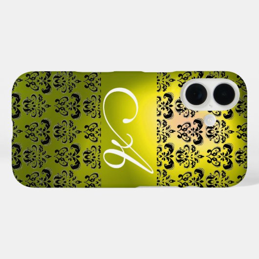 GEEL ZWARTE DAMASKMONOGRAM Case-Mate iPhone CASE (Achterkant (horizontaal))