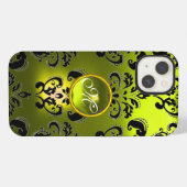 GEEL ZWARTE DAMASKMONOGRAM iPhone HOESJE (Achterkant horizontaal)