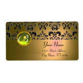 GEEL ZWARTE DAMASKMONOGRAM, topaz Etiket (Voorkant)