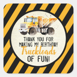 Geel Zwarte Dump Truck Bouwzone Verjaardag Vierkante Sticker