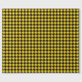 Geel Zwarte Houndstooth Check Cadeaupapier (Vlak)