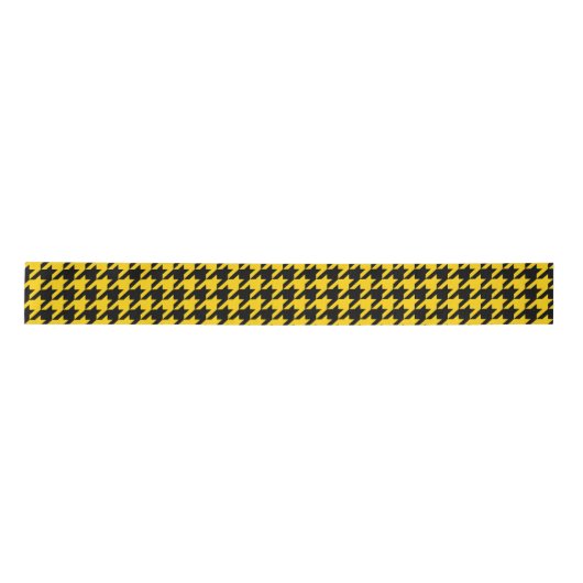 Geel Zwarte Houndstooth Check Satijnen Lint (Voorkant)