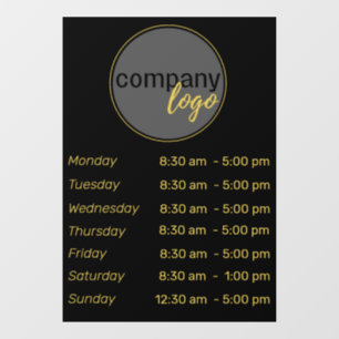 GEEL ZWARTE OPENINGSTIJDEN UUR BEDRIJFSNIVEAU LOGO RAAMSTICKER