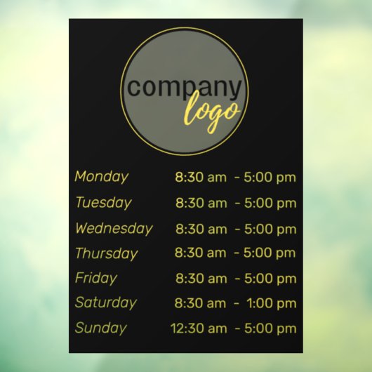 GEEL ZWARTE OPENINGSTIJDEN UUR BEDRIJFSNIVEAU LOGO RAAMSTICKER (Vel 3)