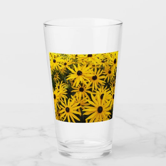 Geel zwarte oranje Susans Floral Drink Glas (Voorkant)