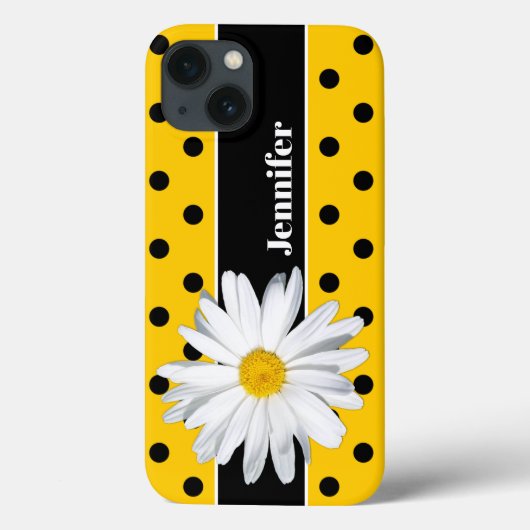Geel, zwarte pokstip, Daisy Flower iPhone Case (Achterkant)