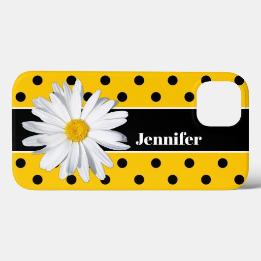 Geel, zwarte pokstip, Daisy Flower iPhone Case (Achterkant (horizontaal))