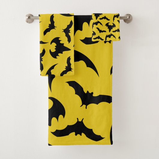 Geel & Zwarte Vleermuizen Halloween Bad Handdoek (Insitu)