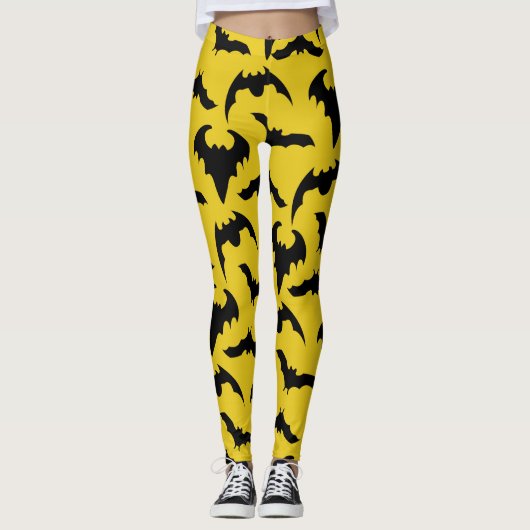 Geel & Zwarte Vleermuizen Halloween Leggings (Voorkant)