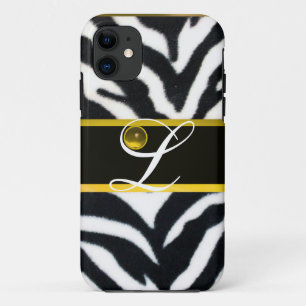GEEL ZWARTE WITTE ZEBRA FUR GEEL GEM MONOGRAM, iPhone 11 HOESJE