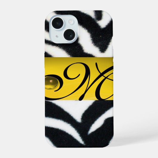 GEEL ZWARTE WITTE ZEBRA FUR MONOGRAM, Topaz iPhone 15 Case (Achterkant)