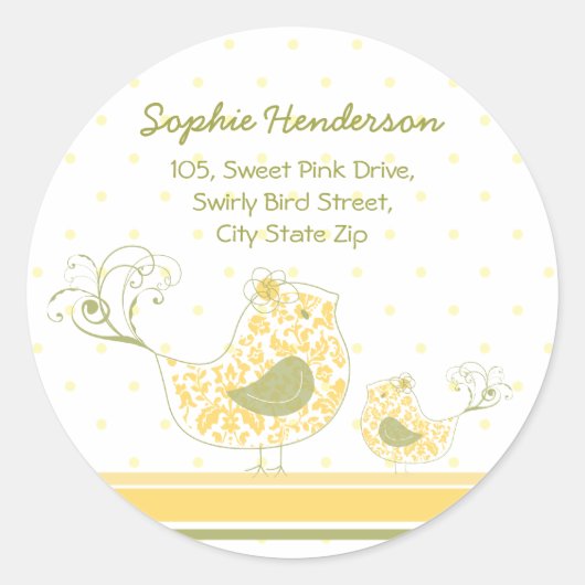 Geel Zwemig Baby vogeladres Etiket Sticker (Voorkant)