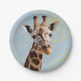 Geelachtige giraffe kantelende kop papieren bordje