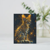 Geelachtige Neon Serval Kosmische Glow Briefkaart (Staand voorkant)