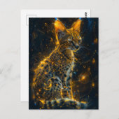 Geelachtige Neon Serval Kosmische Glow Briefkaart (Voorkant / Achterkant)