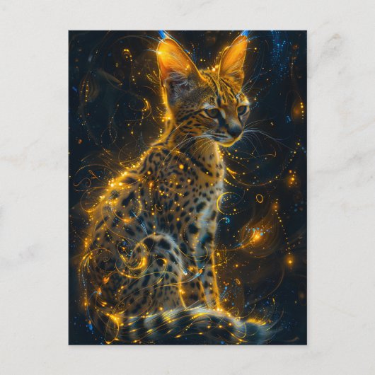 Geelachtige Neon Serval Kosmische Glow Briefkaart (Voorkant)