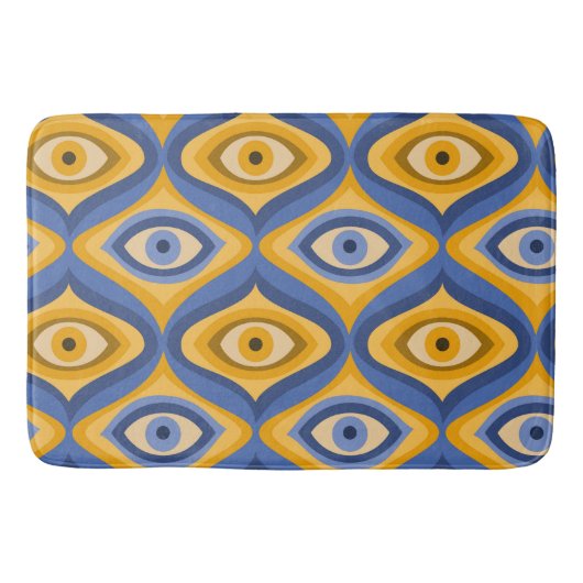Geelblauw oog Art Deco geometrisch patroon Badmat (Voorkant)
