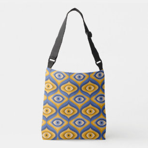 Geelblauw oog Art Deco geometrisch patroon Crossbody Tas