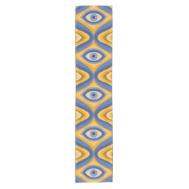 Geelblauw oog Art Deco geometrisch patroon Korte Tafelloper