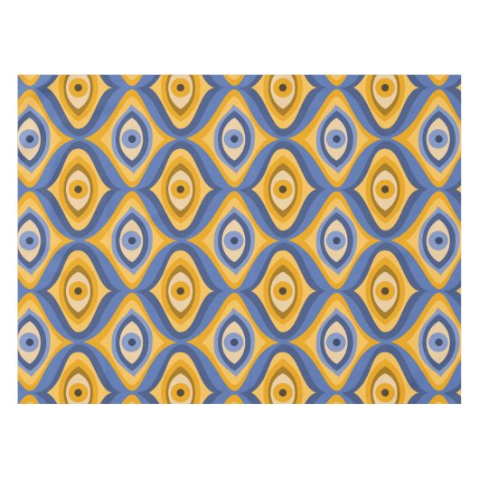 Geelblauw oog Art Deco geometrisch patroon Tafelkleed (Voorkant (Horizontaal))