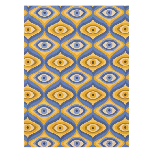 Geelblauw oog Art Deco geometrisch patroon Tafelkleed (Voorkant)
