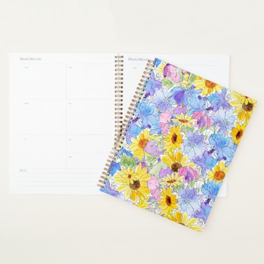 Geelblauw paarse zomerbloemen Patroon Hand Planner (Display)