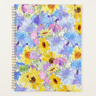 Geelblauw paarse zomerbloemen Patroon Hand Planner