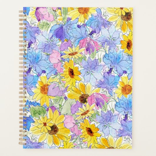 Geelblauw paarse zomerbloemen Patroon Hand Planner (Voorkant)