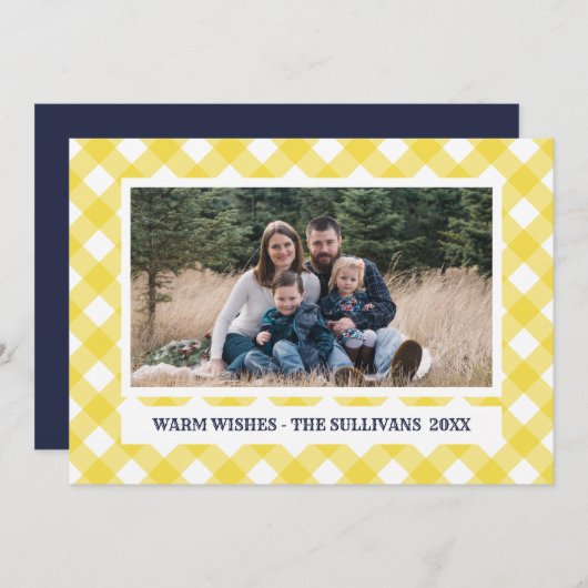 geelblauwe plaid | rustiek | AANGEPASTE vakantiefo Feestdagenkaart (Voorkant / Achterkant)