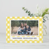 geelblauwe plaid | rustiek | AANGEPASTE vakantiefo Feestdagenkaart (Staand voorkant)