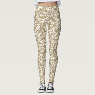 Geelbruin en wit blad Leggings