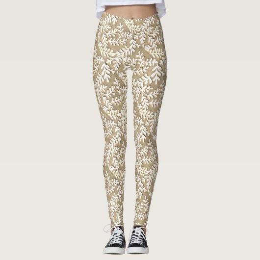 Geelbruin en wit blad Leggings (Voorkant)
