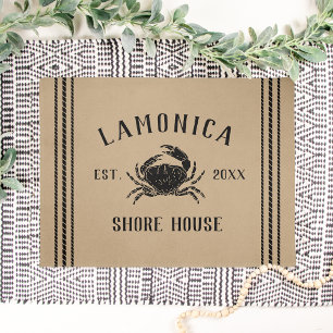 Geelbruin Rustic Shore House Personalized Crab Deurmat