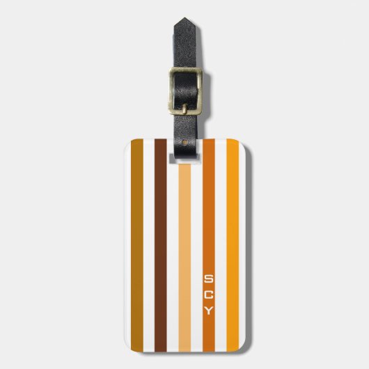 Geelbruin Sinaasappel verticale strepen monogram Bagagelabel (Voorkant verticaal)