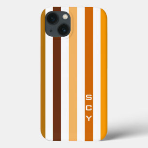 Geelbruin Sinaasappel verticale strepen monogram iPhone 13 Hoesje