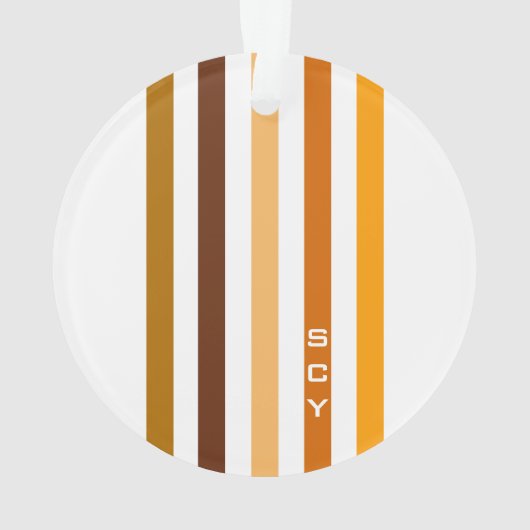 Geelbruin Sinaasappel verticale strepen monogram Ornament (achterkant)