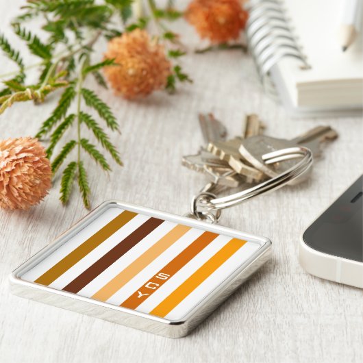 Geelbruin Sinaasappel verticale strepen monogram Sleutelhanger (Zijkant)