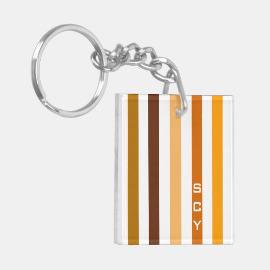Geelbruin Sinaasappel verticale strepen monogram Sleutelhanger (Voorkant Links)