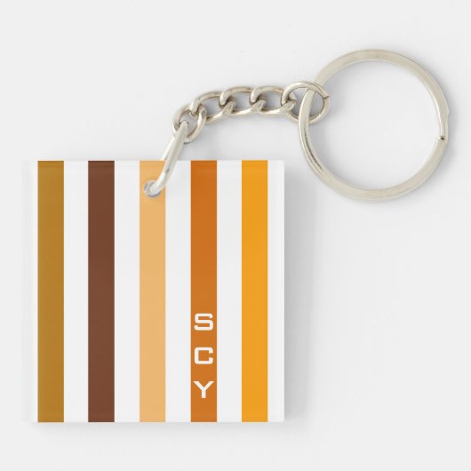 Geelbruin Sinaasappel verticale strepen monogram Sleutelhanger (Achterkant)