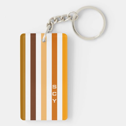 Geelbruin Sinaasappel verticale strepen monogram Sleutelhanger (achterkant)